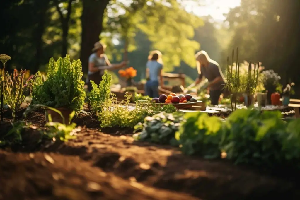 family in garden