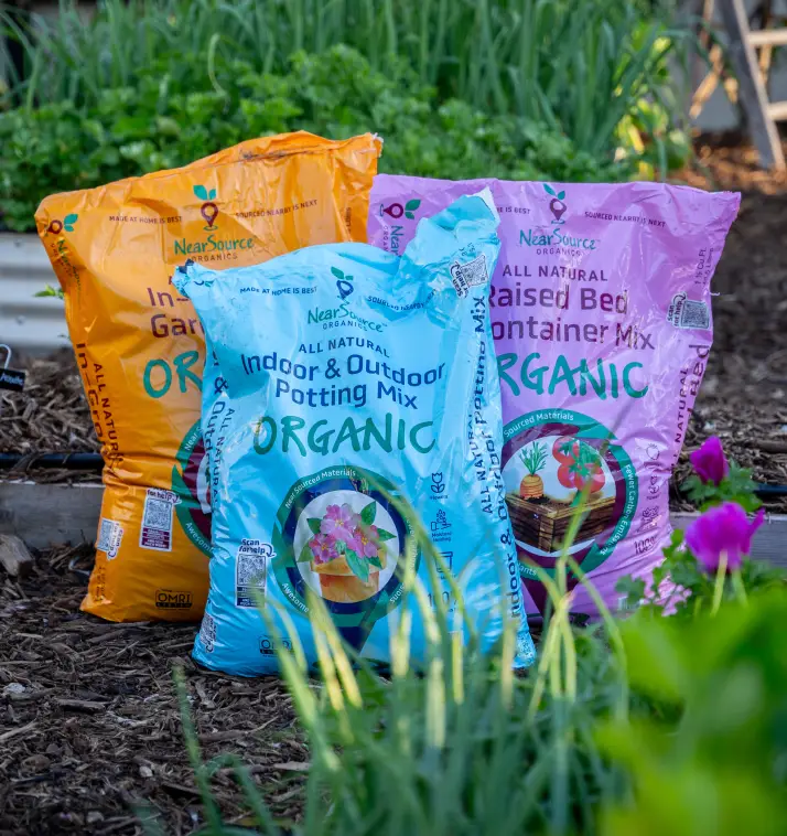 bags of soil in garden