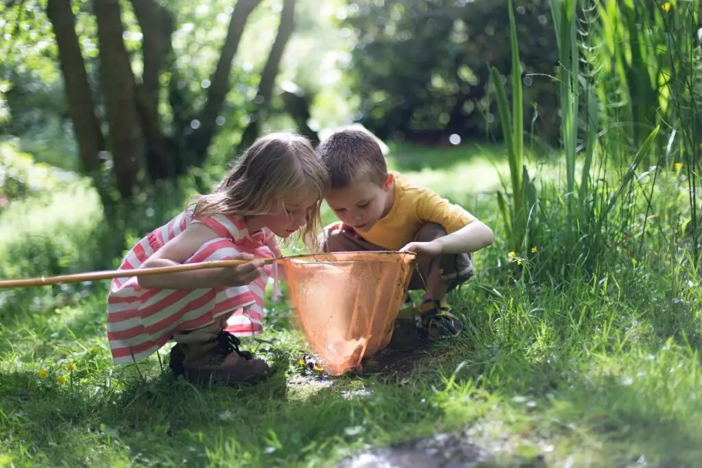 children looking through net