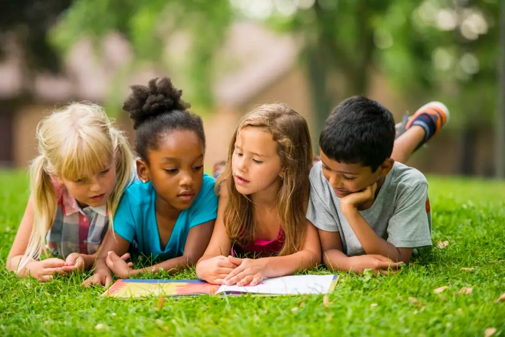 children reading a book